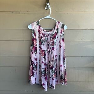 Oddy Pink Floral Oversized Sleeveless Blouse - Size L